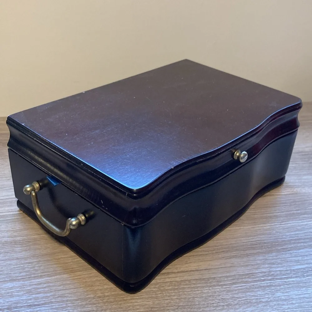 Powell Wooden Jewelry Box with Blue Velvet Interior vintage gorgeous